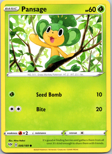 Pansage (006/189) [SWSH03: Darkness Ablaze]