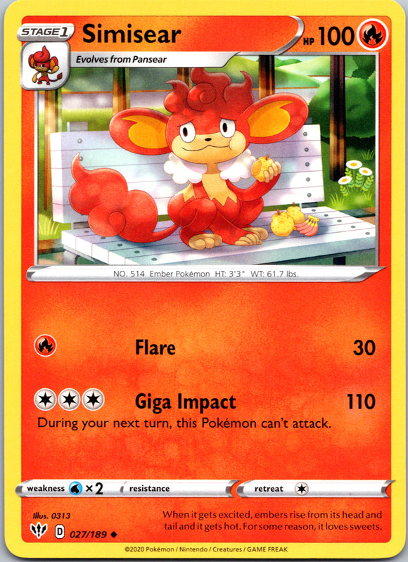 Simisear (027/189) [SWSH03: Darkness Ablaze]
