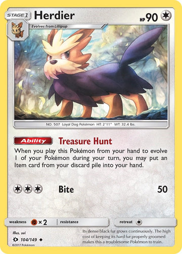 Herdier [104/149] [Sun & Moon Base Set] Reverse Holofoil