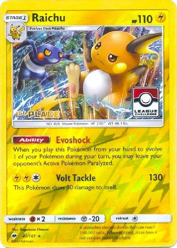 Raichu (041/147) (League Promo 1st Place) [Sun & Moon: Burning Shadows]