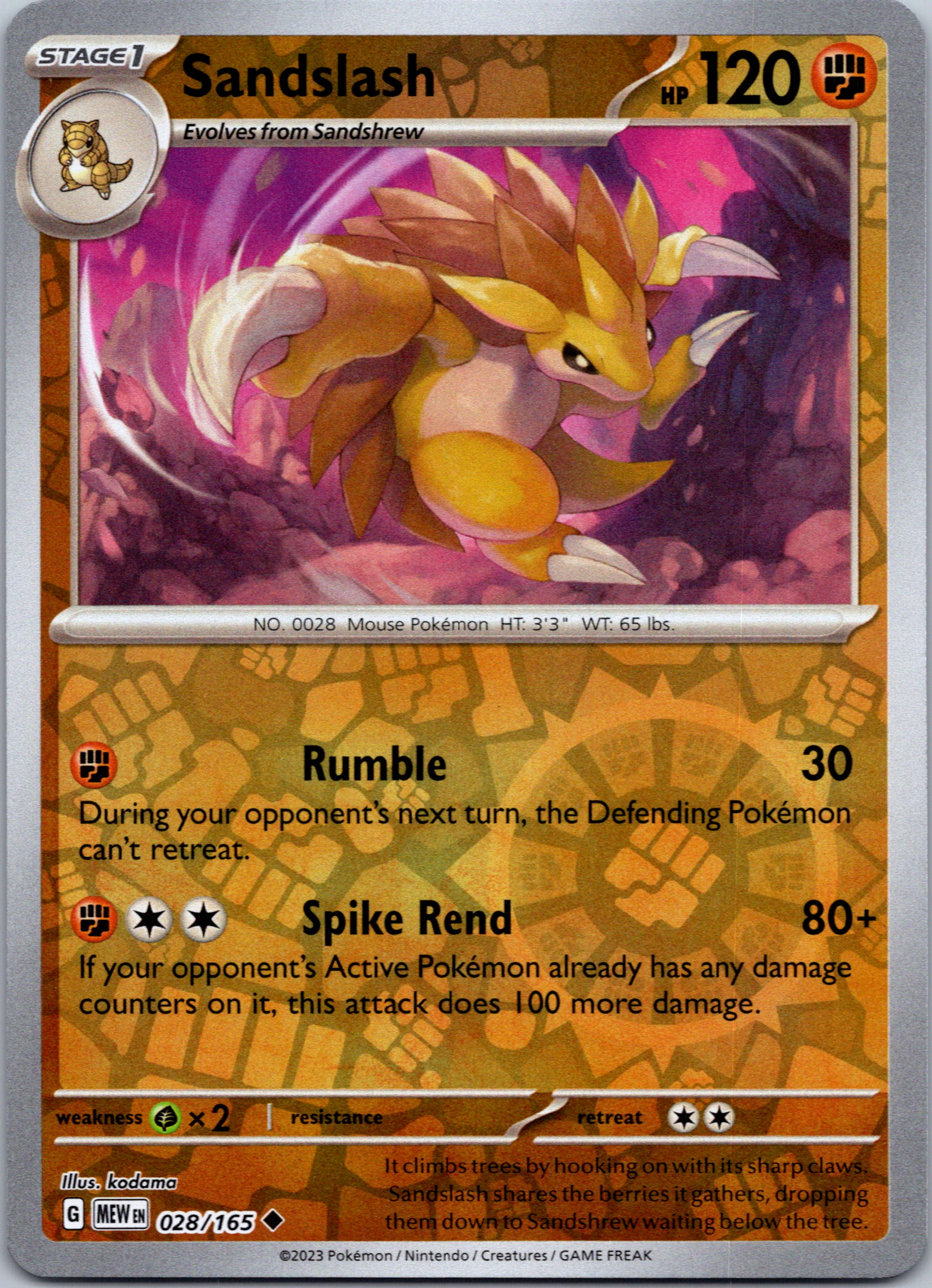 Sandslash (028/165) [Scarlet & Violet:  151] Reverse Holofoil