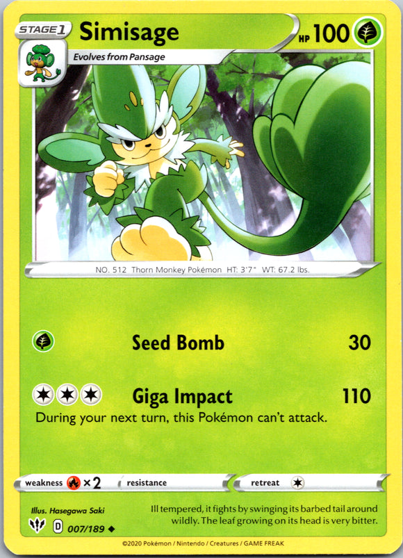 Simisage (007/189) [SWSH03: Darkness Ablaze]