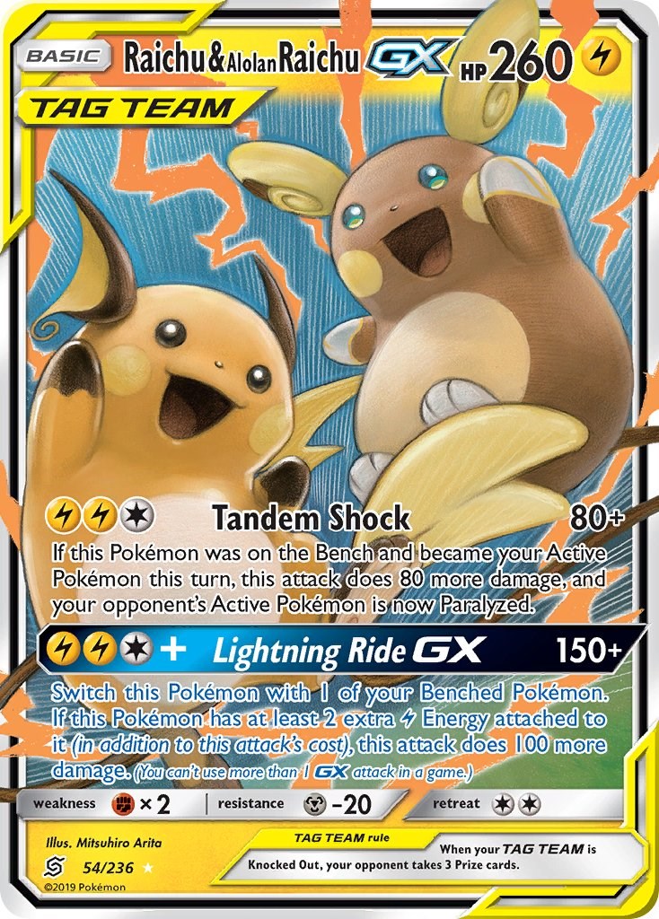 Raichu & Alolan Raichu GX [54/236] [Unified Minds] Holofoil
