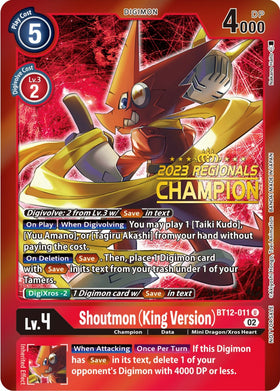Shoutmon (King Version) (2023 Regionals Champion) [BT12-011 U] [Across Time] Foil