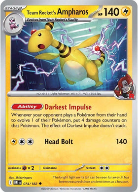Team Rocket's Ampharos [074/182] [Destined Rivals] Reverse Holofoil