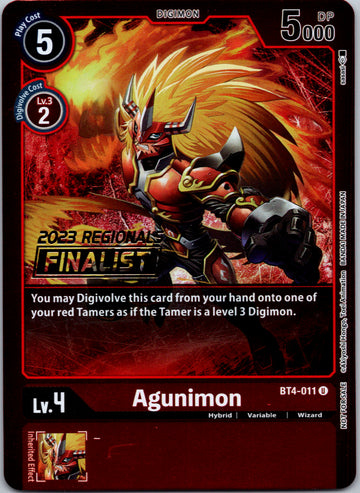 Agunimon - BT4-011 (2023 Regionals Finalist) [BT4-011] [Great Legend] Foil