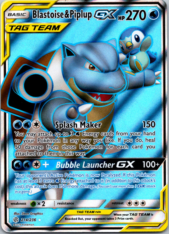 Blastoise & Piplup GX (Full Art) [214/236] [Cosmic Eclipse] Holofoil