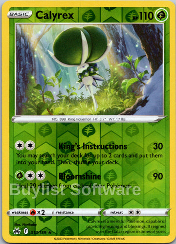 Calyrex [017/159] [Crown Zenith] Reverse Holofoil