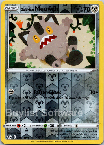 Galarian Meowth [084/159] [Crown Zenith] Reverse Holofoil