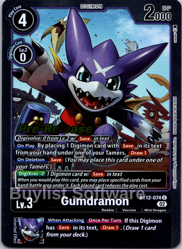 Gumdramon [BT12-074] [Across Time Pre-Release Cards] Foil