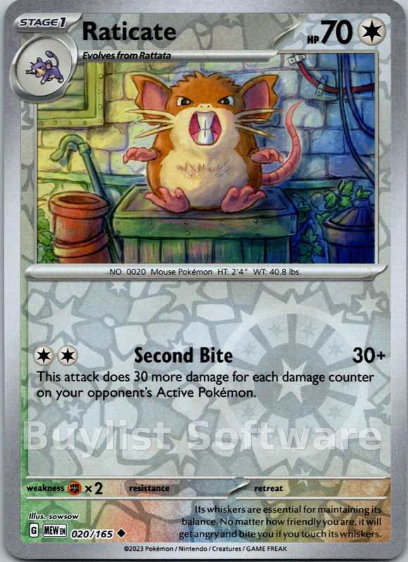Raticate (020/165) [Scarlet & Violet:  151] Reverse Holofoil