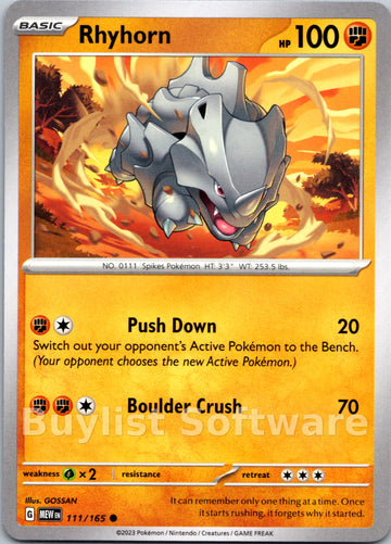 Rhyhorn (111/165) [Scarlet & Violet:  151] Reverse Holofoil