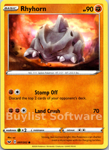 Rhyhorn (097/202) (097/202) [SWSH01: Sword & Shield Base Set]