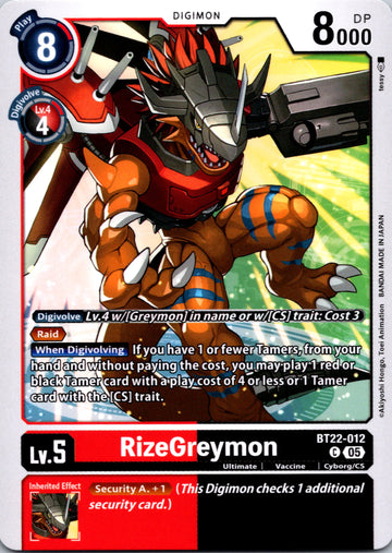RizeGreymon [BT22-012 C] [Cyber Eden]