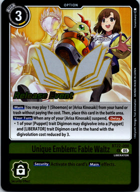 Unique Emblem: Fable Waltz [BT22-098 U] [Cyber Eden Release Event Cards] Foil