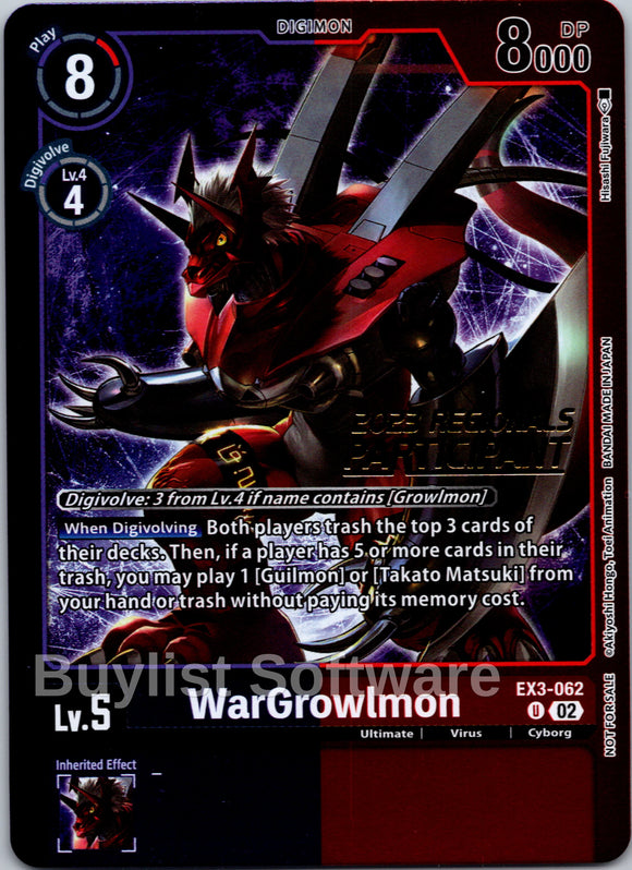 WarGrowlmon (2023 Regionals Participant) [EX3-062] [Draconic Roar] Foil