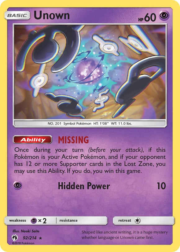 Unown (92) [92/214] [Lost Thunder] Reverse Holofoil