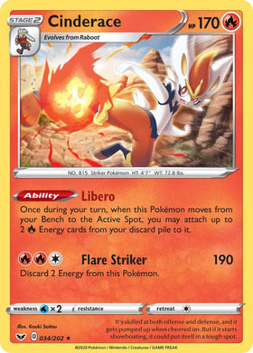 Cinderace (Non-Holo) [034/202] [Sword & Shield Base Set]