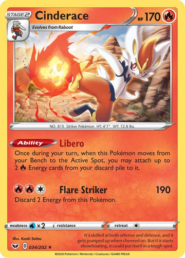 Cinderace (Non-Holo) [034/202] [Sword & Shield Base Set]
