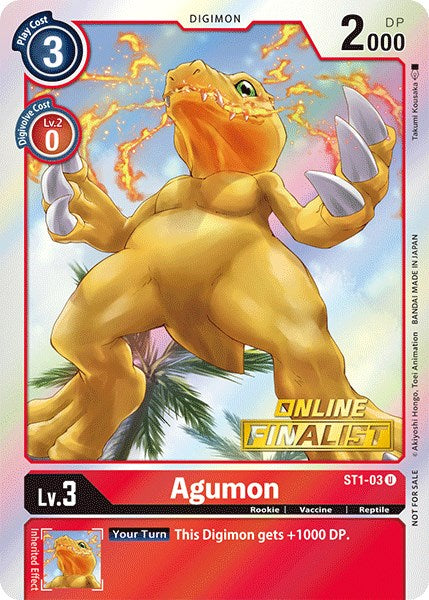Agumon - ST1-03 (2021 Championship Online Regional) [Online Finalist] [ST1-03 U] [ Gaia Red] Foil