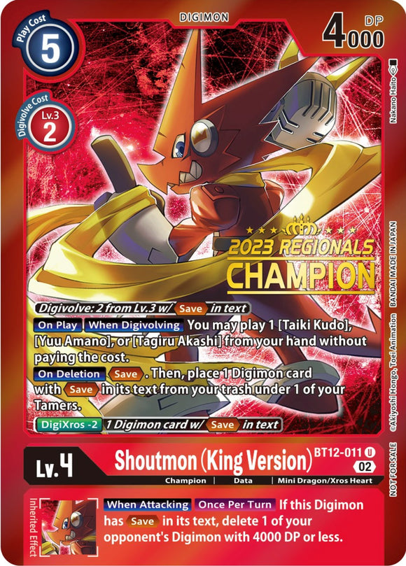 Shoutmon (King Version) (2023 Regionals Champion) [BT12-011] [Across Time] Foil
