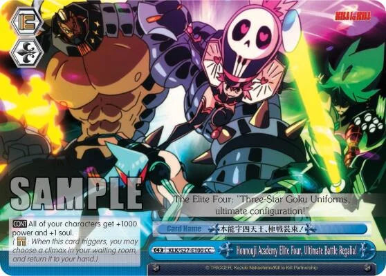 4d91944a-0b46-47fa-bea9-fb030e9bcfeb | ws-klk/s27-e100-cc-nf-killlakill-cli-nm | Honnouji Academy Elite Four, Ultimate Battle Regalia!