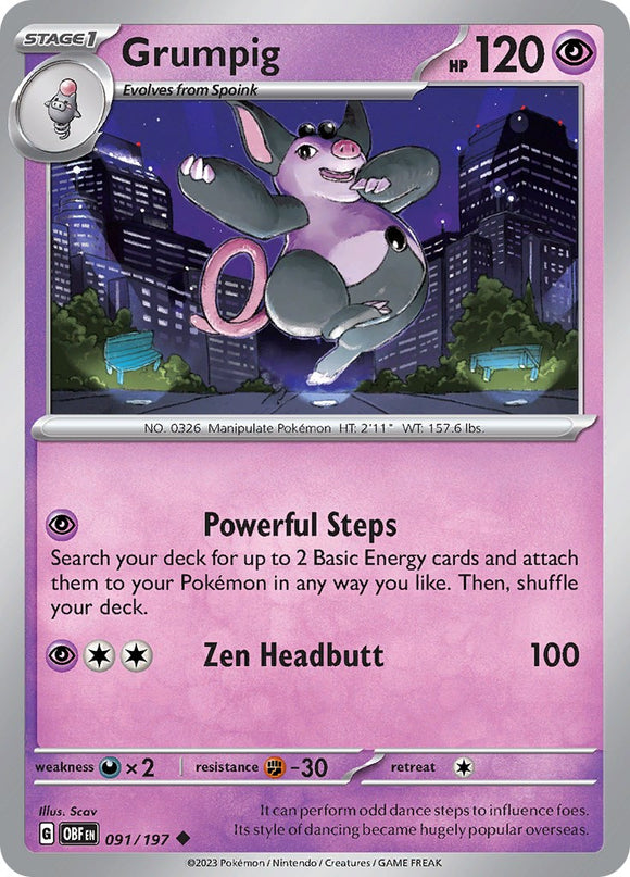 Grumpig [091/197] [Obsidian Flames] Reverse Holofoil
