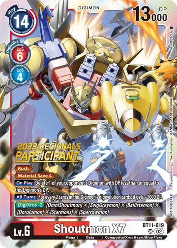 Shoutmon X7 (2023 Regionals Participant) [BT11-019] [Dimensional Phase] Foil