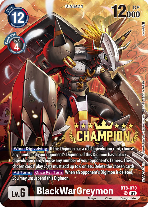 BlackWarGreymon (Digimon 3-On-3 Champion) [BT8-070] [New Awakening] Foil