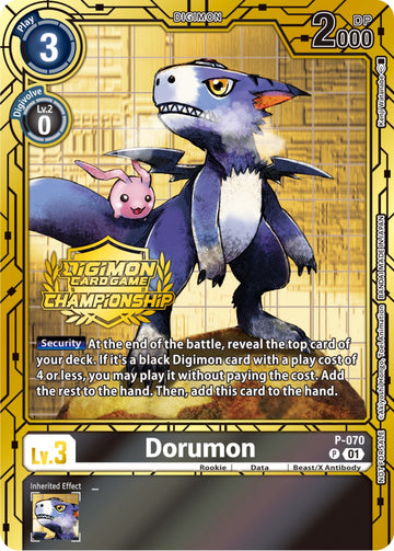 Dorumon - P-070 (Championship 2023 Gold Card Set) [P-070 P] [Digimon Promotion Cards] Foil