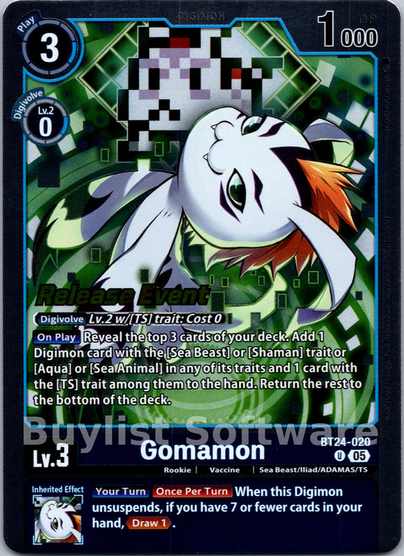 Gomamon [BT24-020 U] [Time Stranger Release Events Cards] Foil