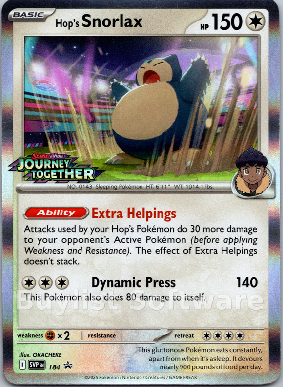 Hop's Snorlax (Scarlet & Violet Promo Cards Stamped) [184] [Scarlet & Violet Promo Cards] Holofoil