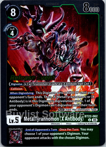 MetalTyrannomon (X Antibody) [BT22-062] [Cyber Eden Release Event Cards] Foil