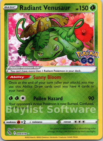 Radiant Venusaur [004/078] [Pokemon GO] Holofoil