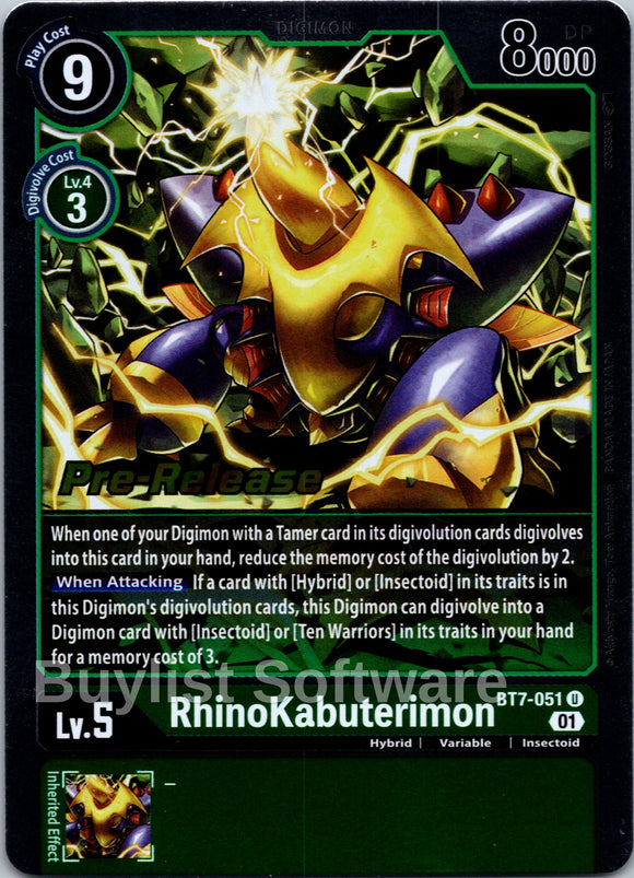 Rhinokabuterimon [BT7-051] [Next Adventure Pre-Release Cards] Foil