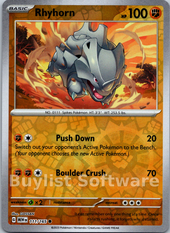 Rhyhorn [111/165] [Scarlet & Violet 151] Reverse Holofoil