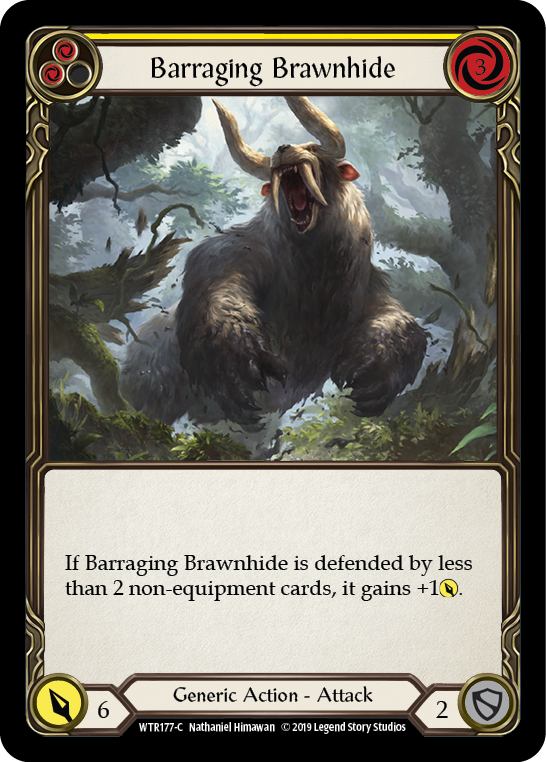 Barraging Brawnhide (Yellow) [WTR177-C] Alpha Print Rainbow Foil - Duel Kingdom