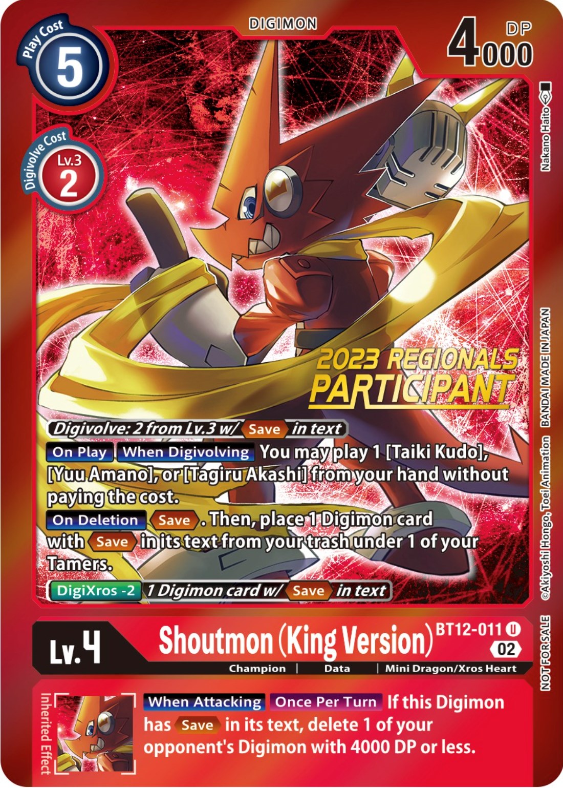 Shoutmon (King Version) (2023 Regionals Participant) [BT12-011] [Across Time] Foil