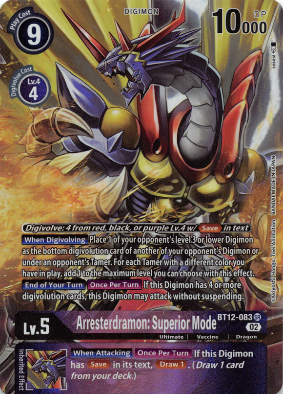 Arresterdramon: Superior Mode (Alternate Art) [BT12-083] [Across Time] Foil
