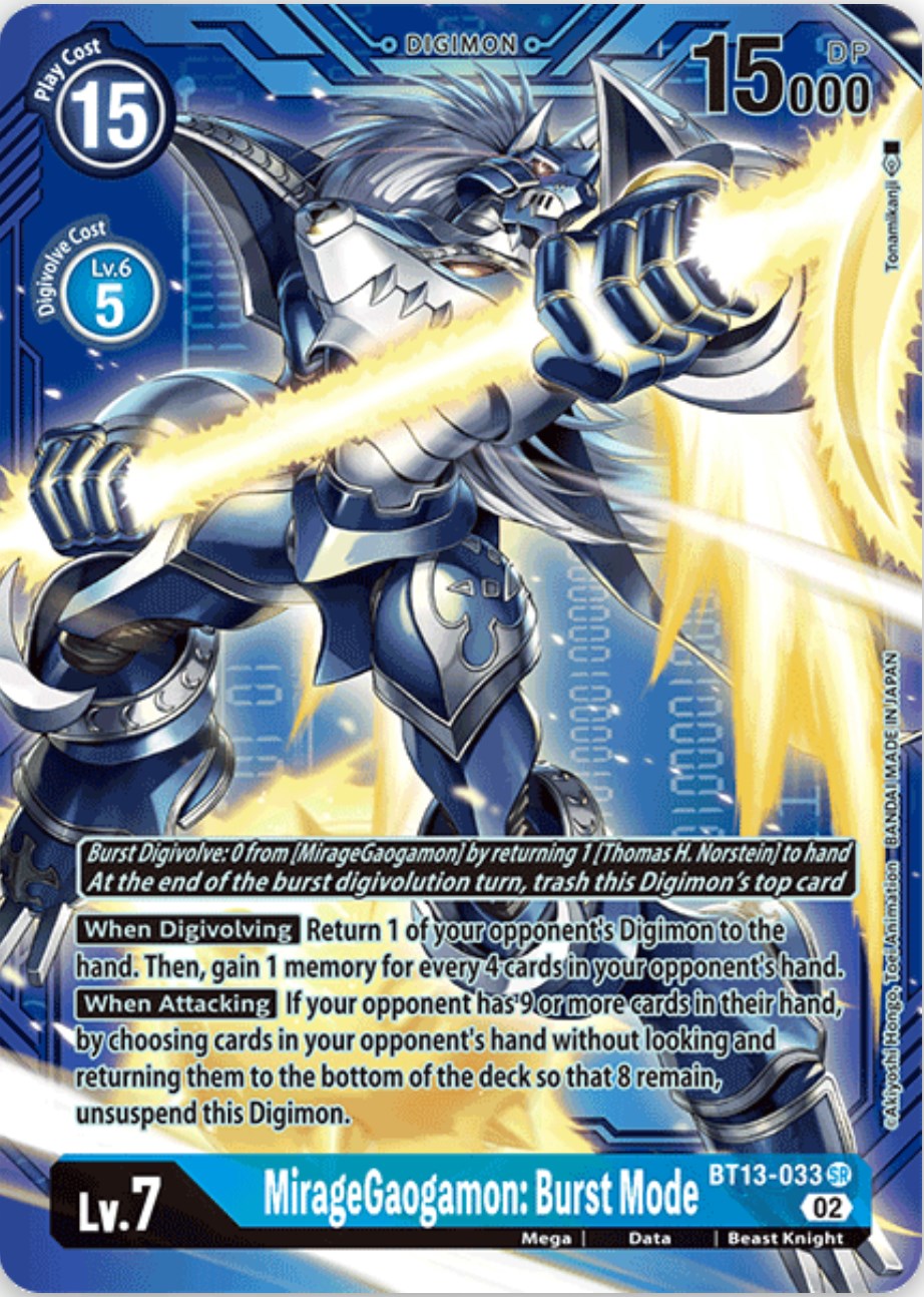 MirageGaogamon: Burst Mode (Alternate Art with Blue Background) [BT13-033] [Versus Royal Knights] Foil