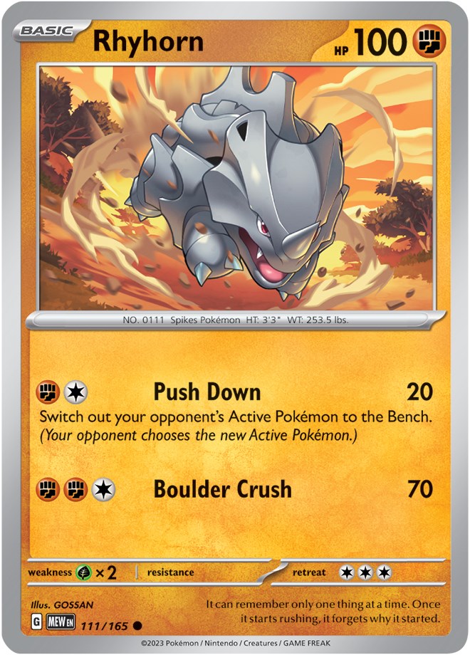 Rhyhorn (111/165) [Scarlet & Violet:  151] Reverse Holofoil