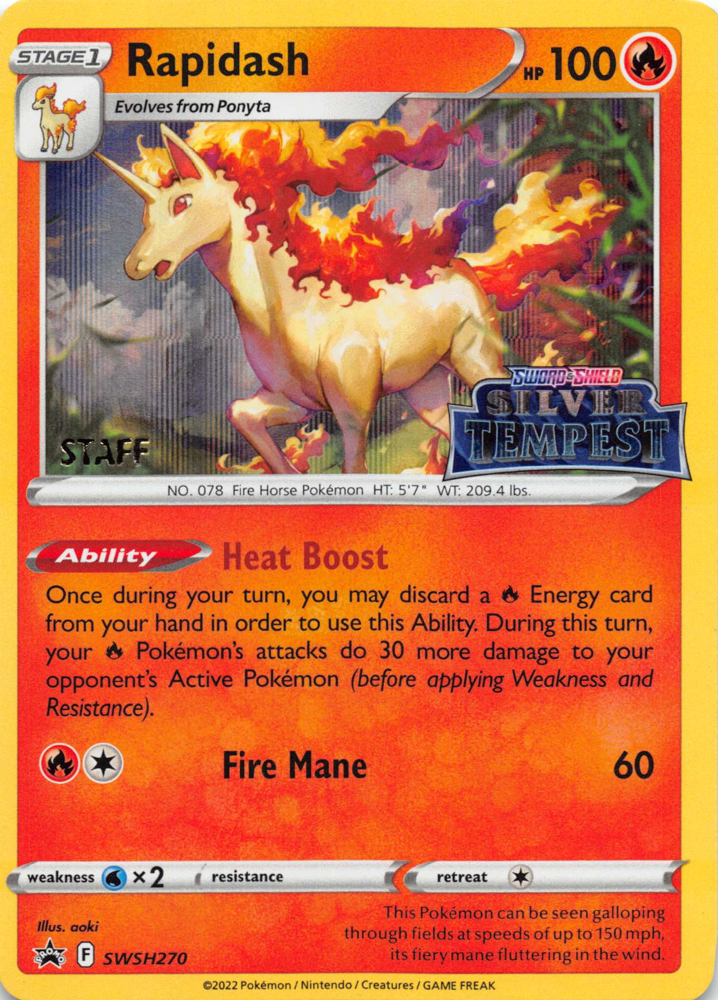 Rapidash (SWSH270) (Prerelease) (Staff) [Sword & Shield: Black Star Promos]