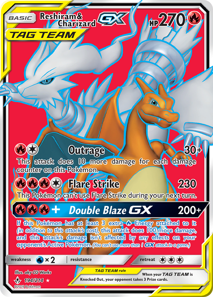 Reshiram & Charizard GX (194/214) [Sun & Moon: Unbroken Bonds] - Duel Kingdom